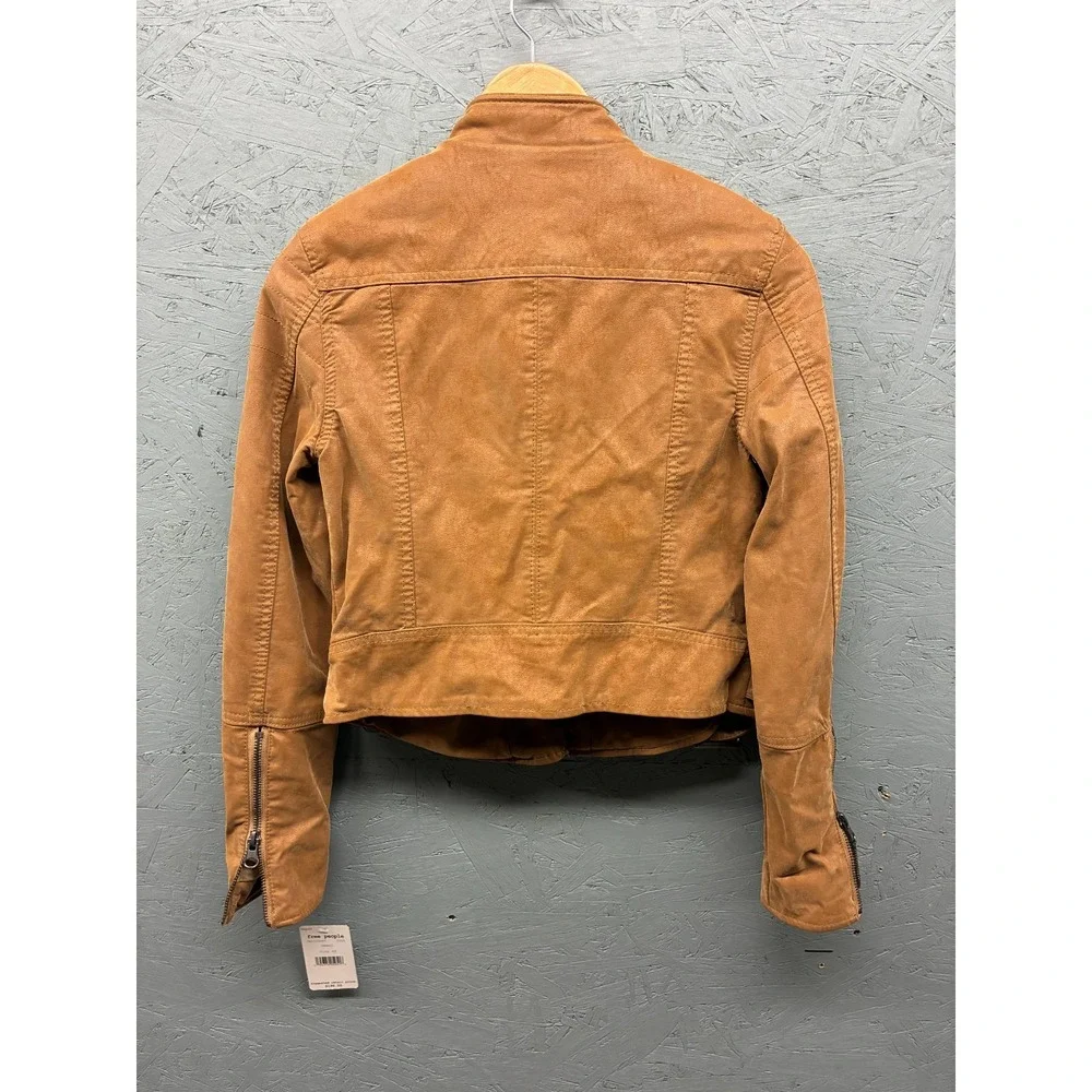Free People Moto Jacket Faux Leather Women's Size XS‎ Brown Camel NWT - Picture 9 of 10